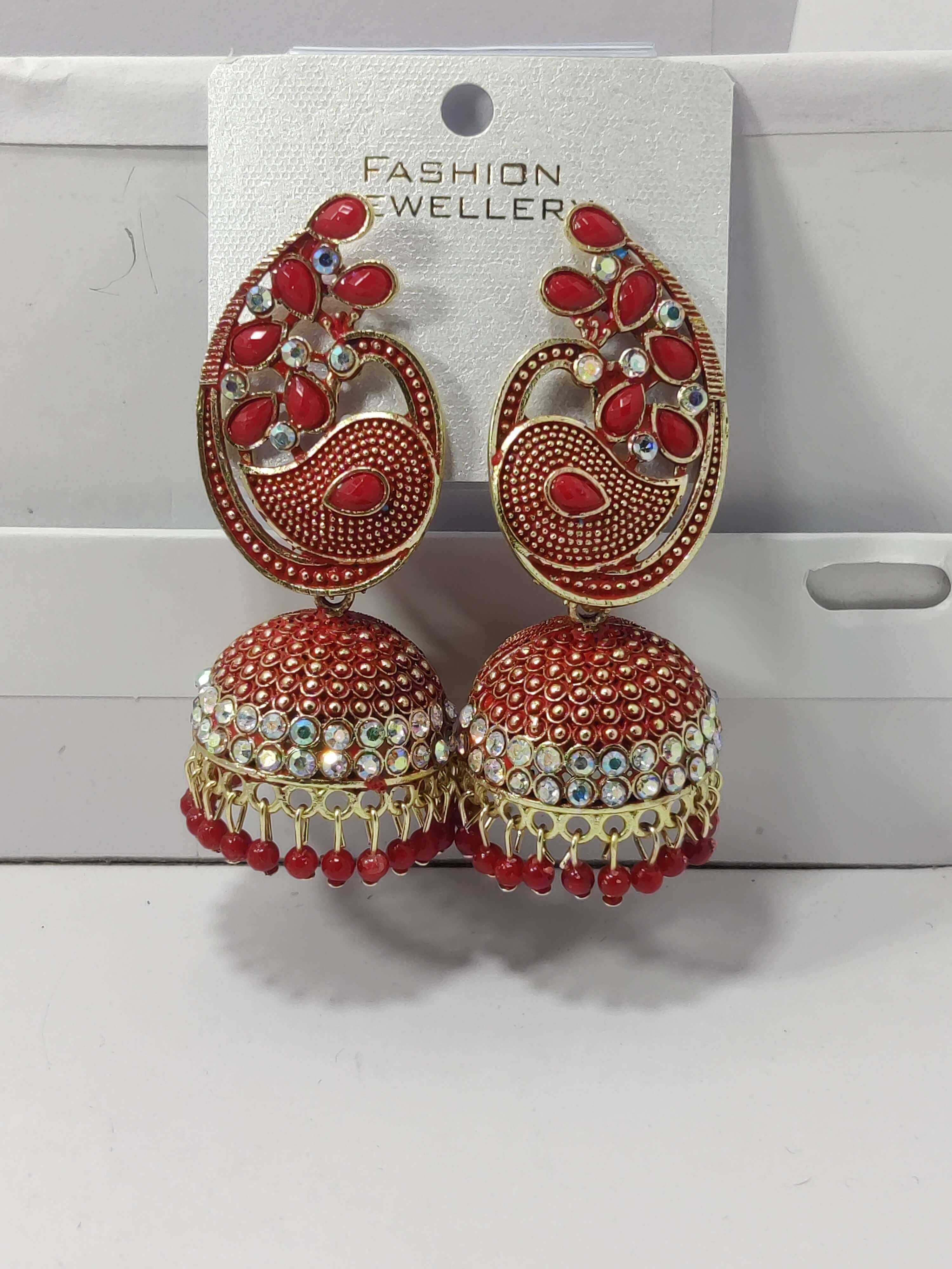Trending Oxidised Meenakari  JHUMKI RED