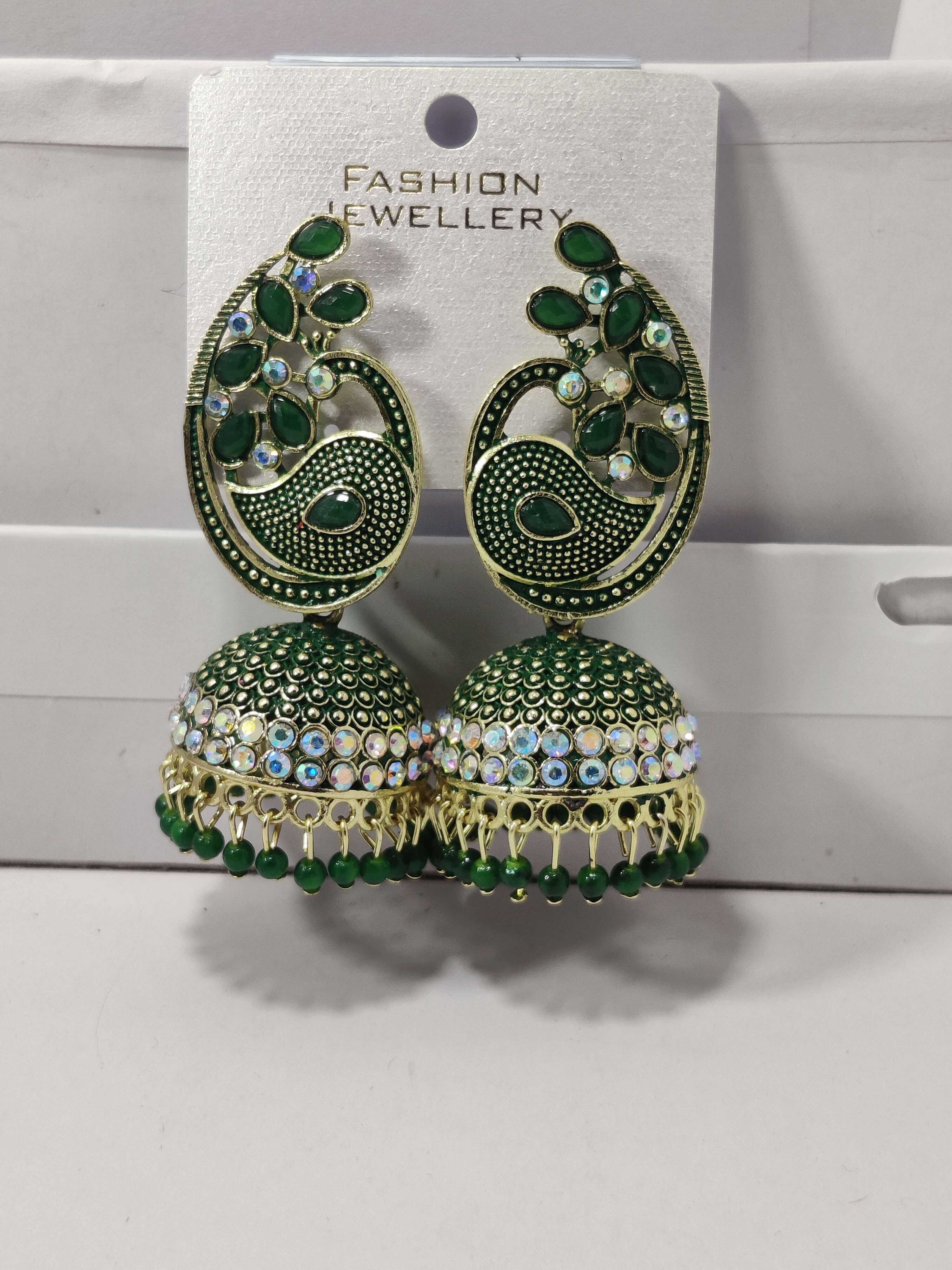 Trending Oxidised Meenakari  JHUMKI GREEN