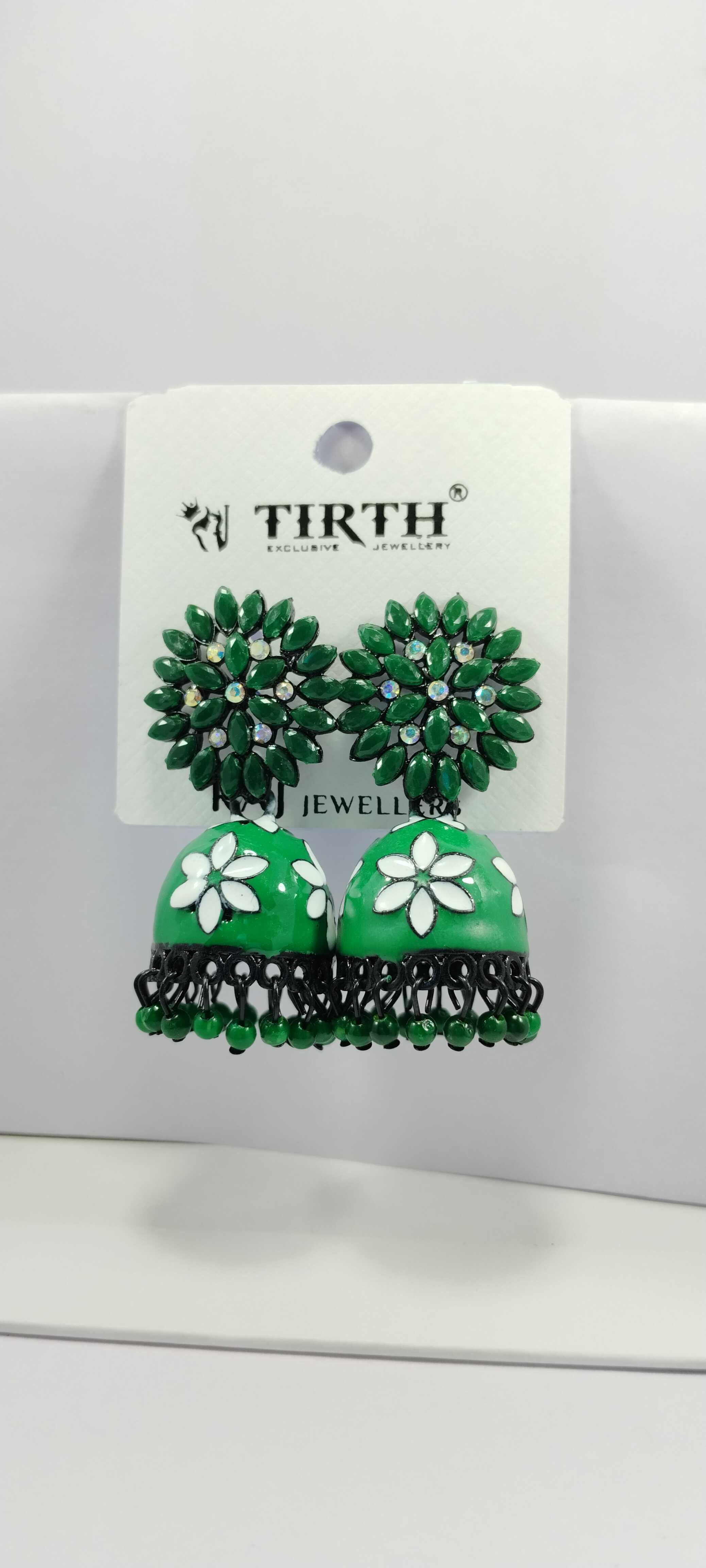 New Desgin JHUMKI - Green With White Color