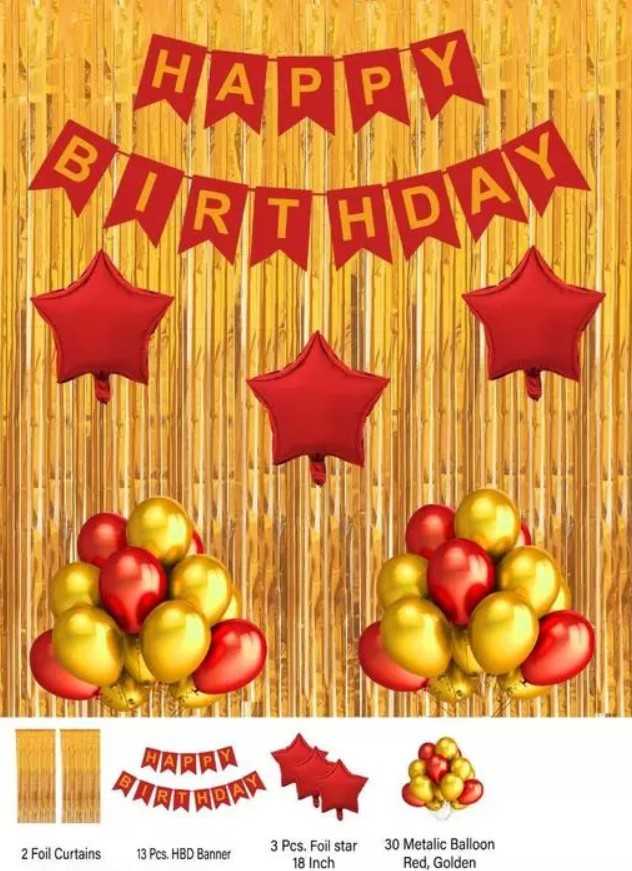 Happy Birthday Theme Set - Golden Red Metalic