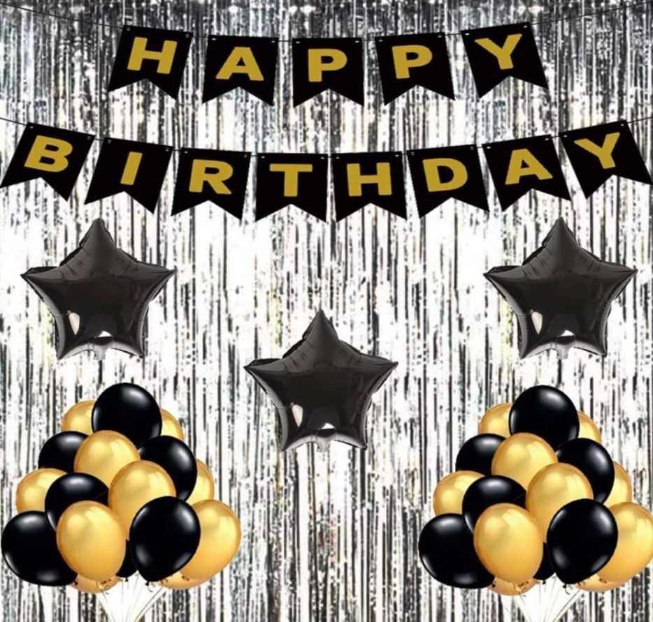Birthday Decor Theme Set - Black With Golden Metalic