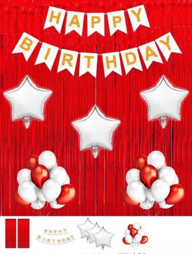 Birthday Decor Theme Set - Red White Metalic 