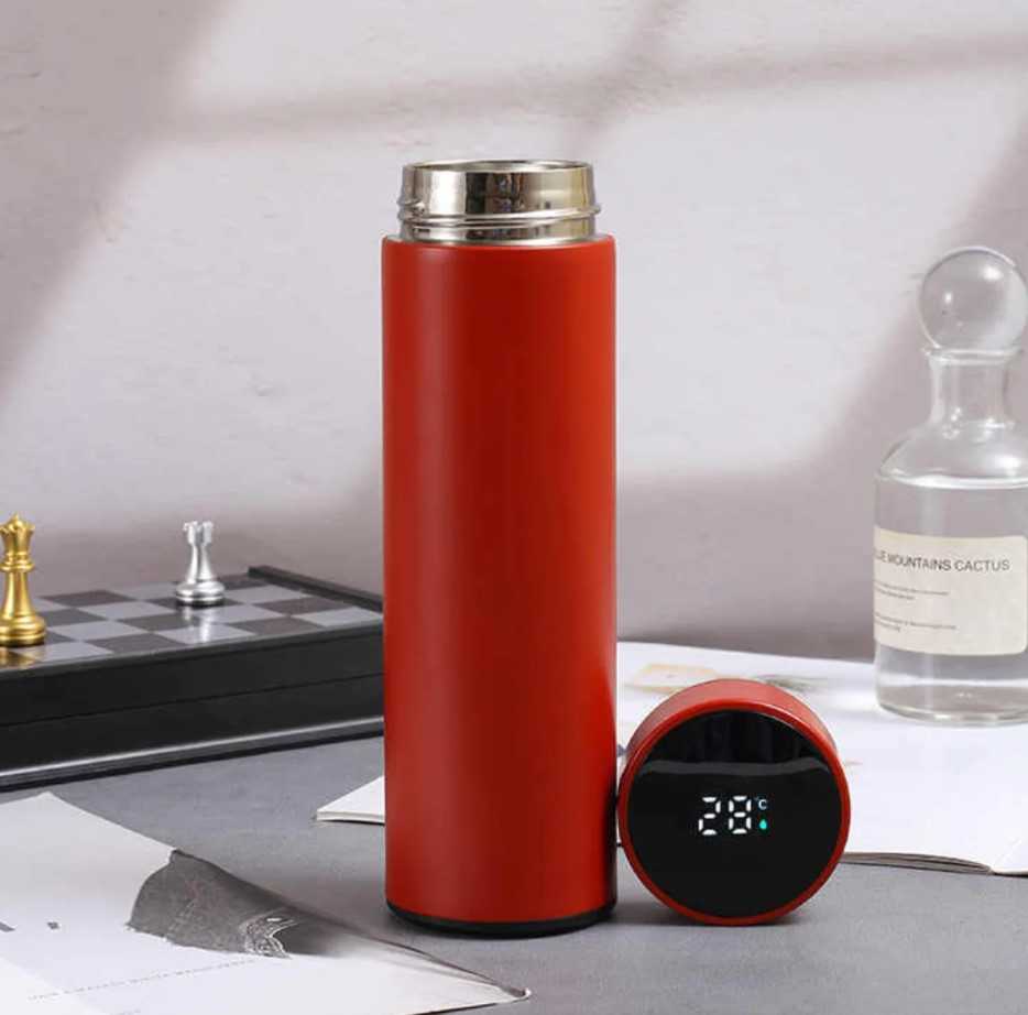 Water Bottle Stainless Steel Flask With Digital LED Display -Red