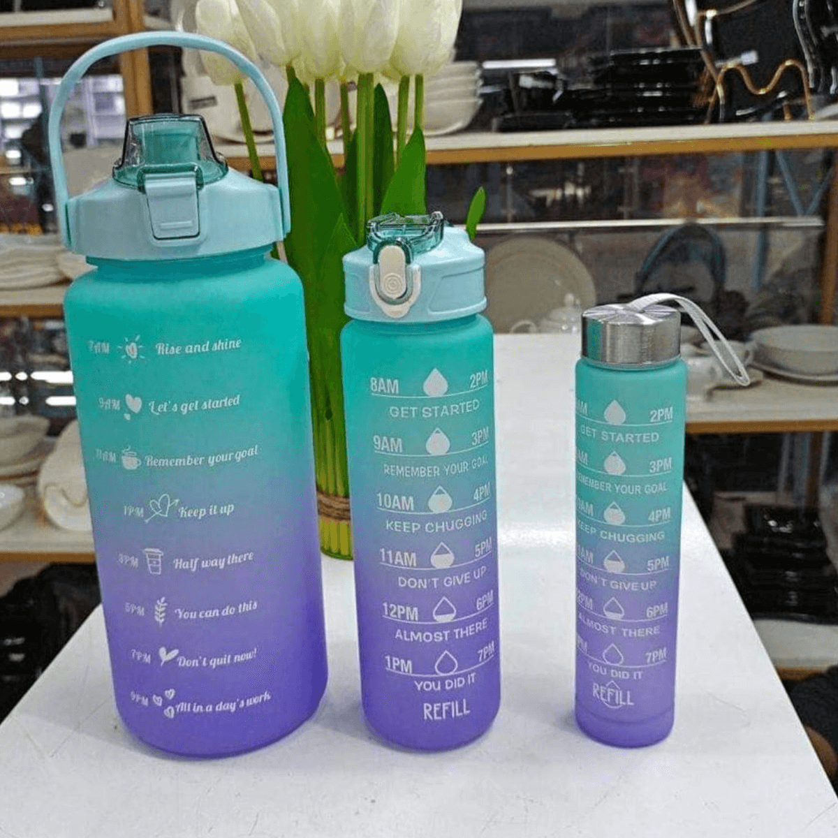 Brand New Model Motivational Water Bottles -2L 900ML 300ML -1 Set