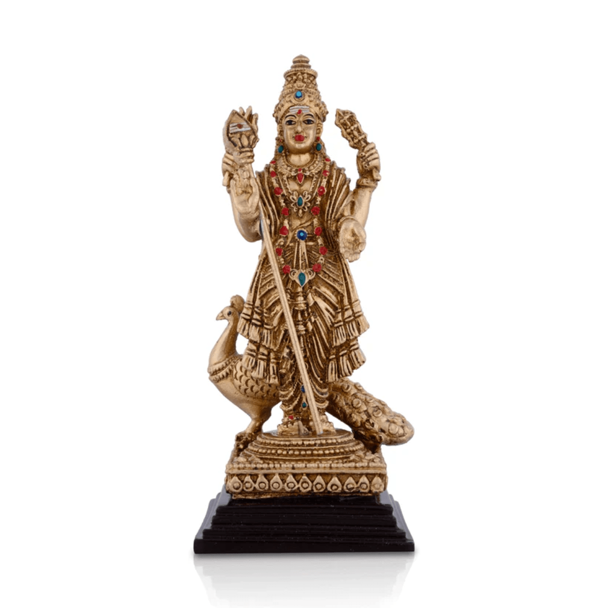 Murugan Statue With Peacock - 6 x 2.25 Inches | Resin Statue/ Standing Murugan Silai With Base