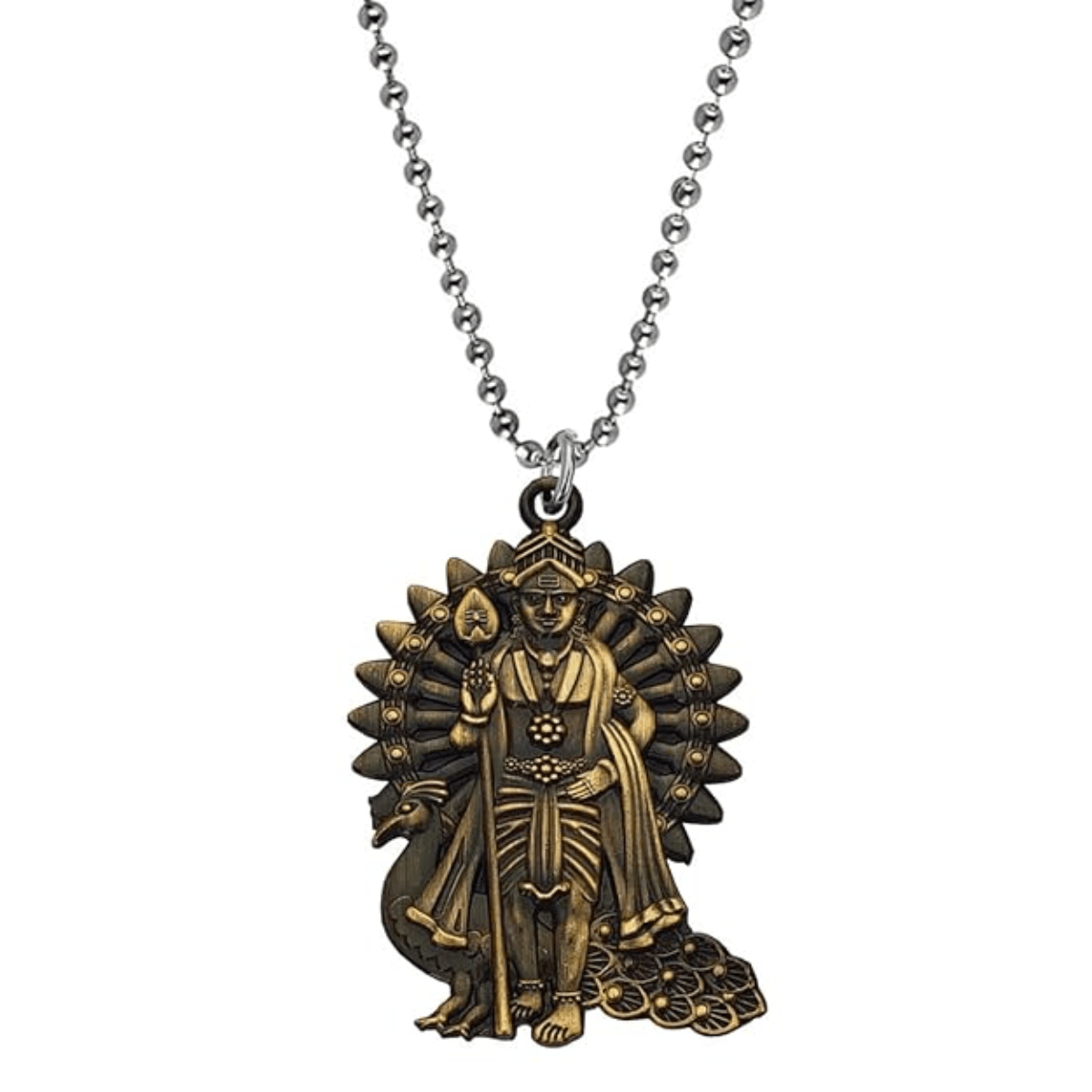 Men Style Religious Jewellery Lord Murugan Kartikeya Kumaraswami Locket With Chain Green Zinc Metal Necklace Pendant Chain For Men And Women
