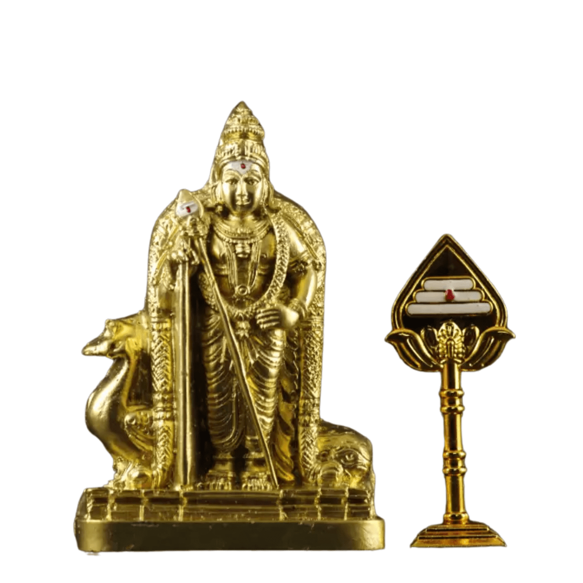 Pack of 2 Golden Murugar and Golden Metal Vel for Pooja 9CM Showpiece