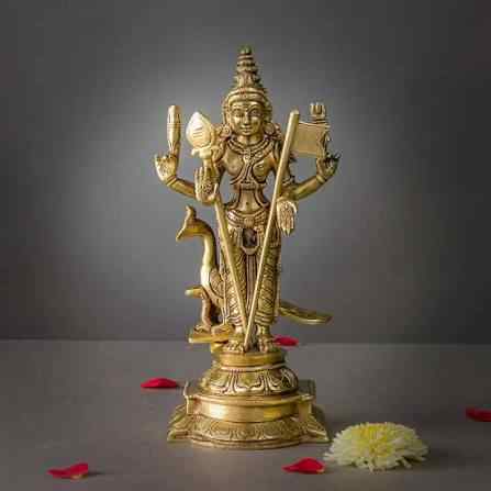 Golden Murugar Statue and Metal Vel